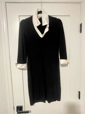 Ralph Lauren Black Midi Dress with White Collar & Cuffs